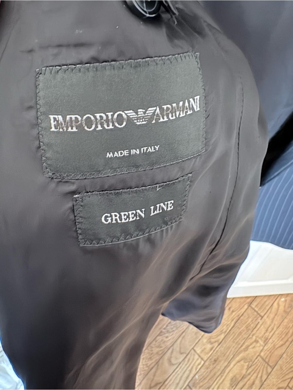 Vintage 1990s Emporio Armani Green Line Double-Breasted Pinstripe Blazer - Picture 3 of 11